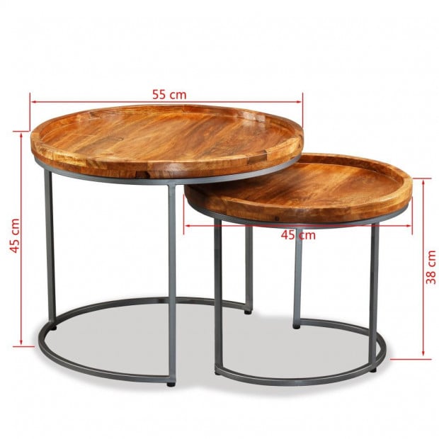 Side Table Set 2 Pieces Solid Mango Wood Image 9