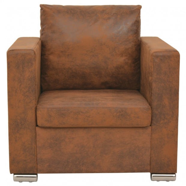 Armchair Brown Faux Suede Leather Image 2