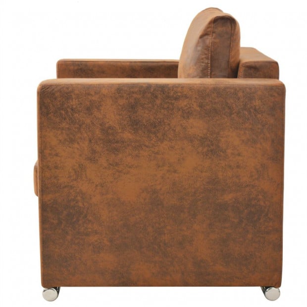 Armchair Brown Faux Suede Leather Image 3