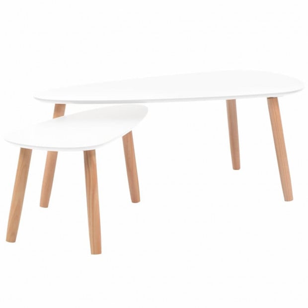Coffee Table Set 2 Pieces Solid Pinewood White Image 2
