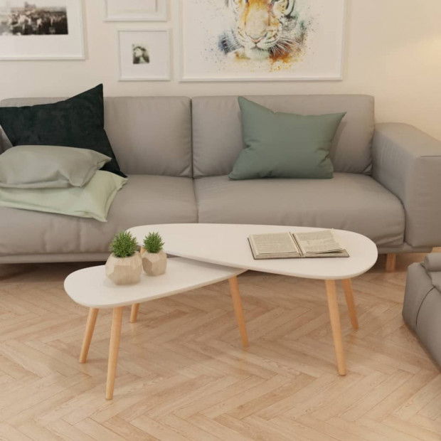 Coffee Table Set 2 Pieces Solid Pinewood White Image 3
