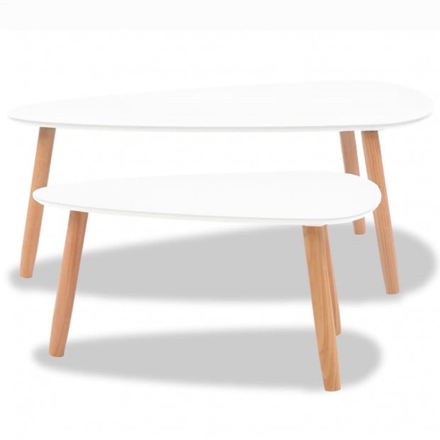 Coffee Table Set 2 Pieces Solid Pinewood White Image 5