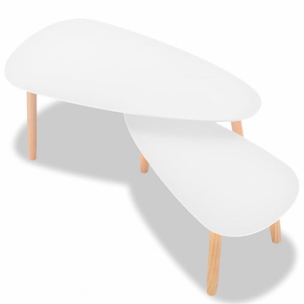 Coffee Table Set 2 Pieces Solid Pinewood White Image 6