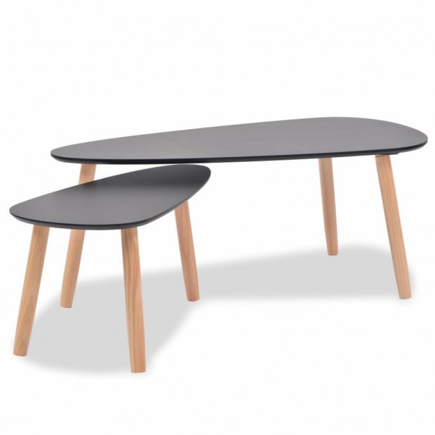 Coffee Table Set 2 Pieces Solid Pinewood Black Image 2