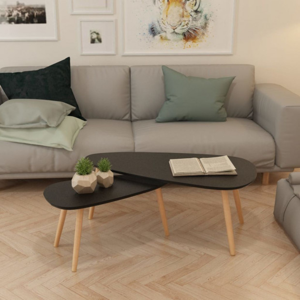 Coffee Table Set 2 Pieces Solid Pinewood Black Image 3