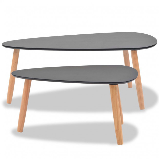 Coffee Table Set 2 Pieces Solid Pinewood Black Image 5