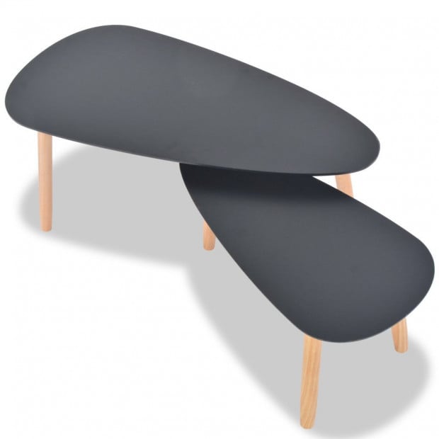 Coffee Table Set 2 Pieces Solid Pinewood Black Image 6