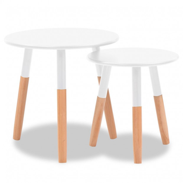Side Table Set 2 Pieces Solid Pinewood White Image 2