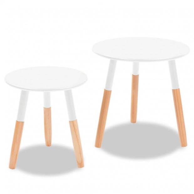 Side Table Set 2 Pieces Solid Pinewood White Image 4