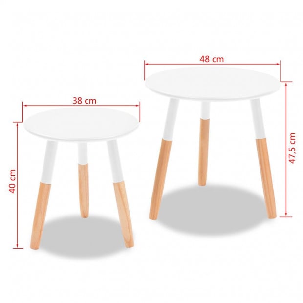 Side Table Set 2 Pieces Solid Pinewood White Image 9