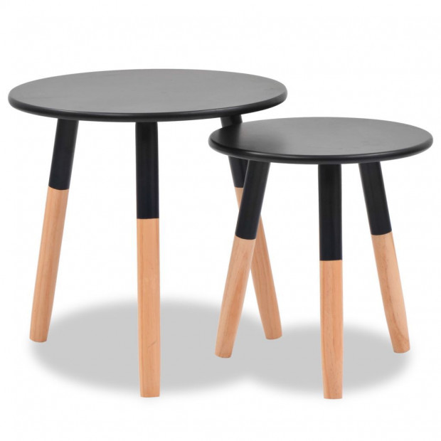 Side Table Set 2 Pieces Solid Pinewood Black Image 2