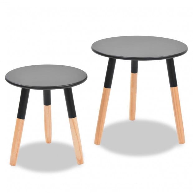 Side Table Set 2 Pieces Solid Pinewood Black Image 4