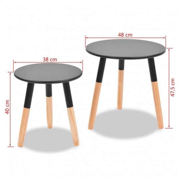 Side Table Set 2 Pieces Solid Pinewood Black Image 9