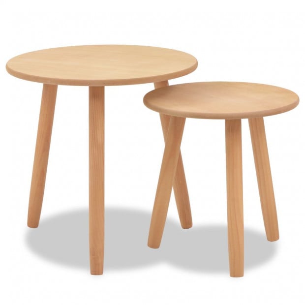 Side Table Set 2 Pieces Solid Pinewood Brown Image 2