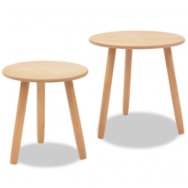 Side Table Set 2 Pieces Solid Pinewood Brown Image 4