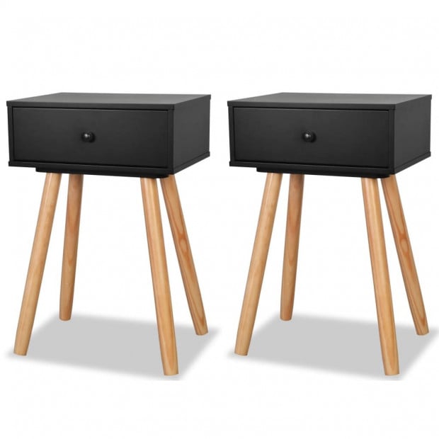 Bedside Tables 2 Pcs Solid Pinewood 40x30x61 Cm Black Image 2