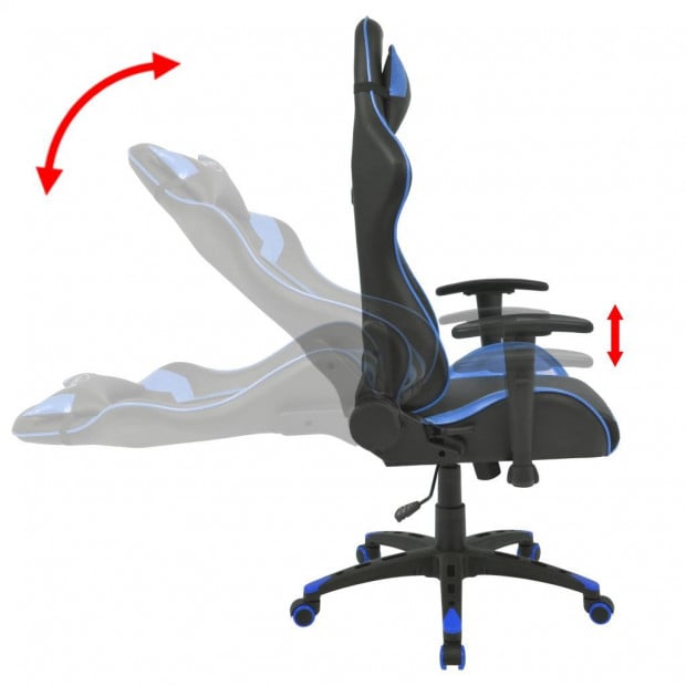Reclining Office Racing Chair Artificial Leather Blue Image 3