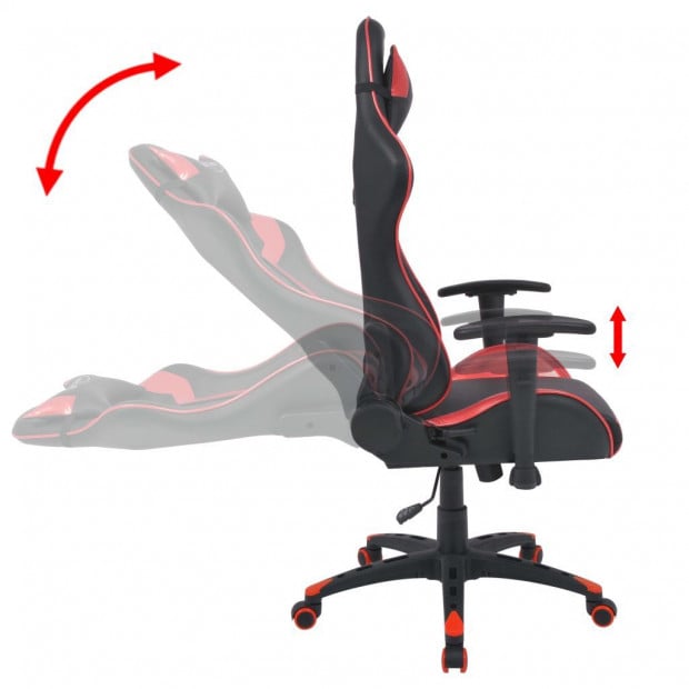 Reclining Office Racing Chair Artificial Leather Red Image 3