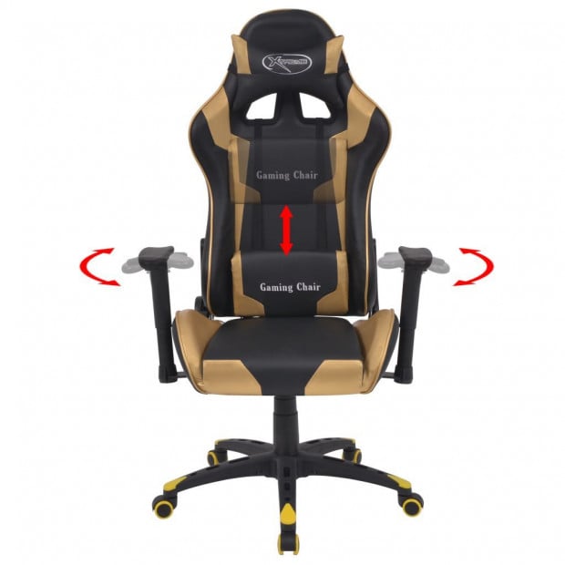 Reclining Office Racing Chair Artificial Leather Gold Image 2