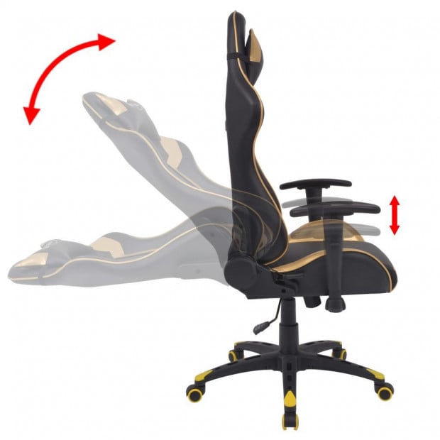 Reclining Office Racing Chair Artificial Leather Gold Image 3