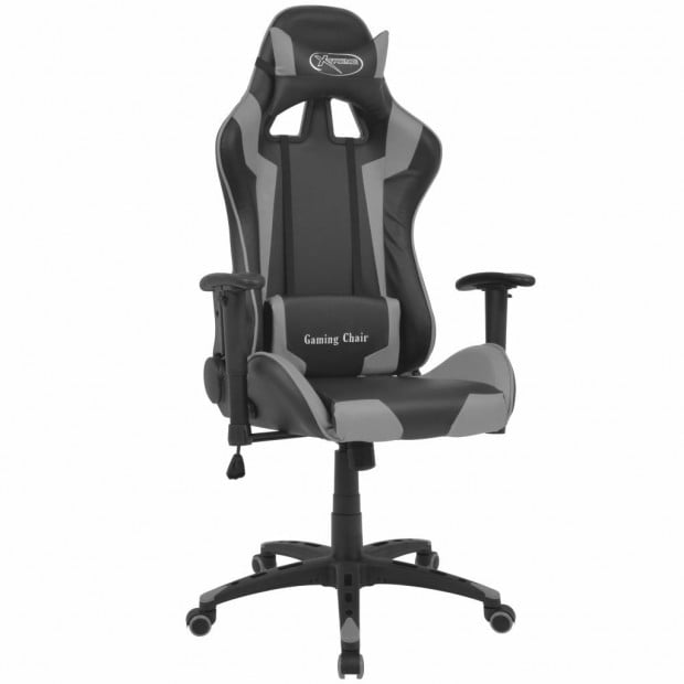 Reclining Office Racing Chair Artificial Leather Grey