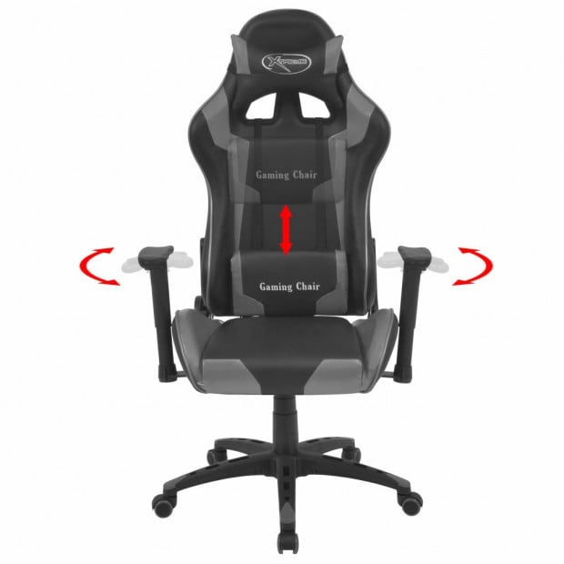 Reclining Office Racing Chair Artificial Leather Grey Image 2