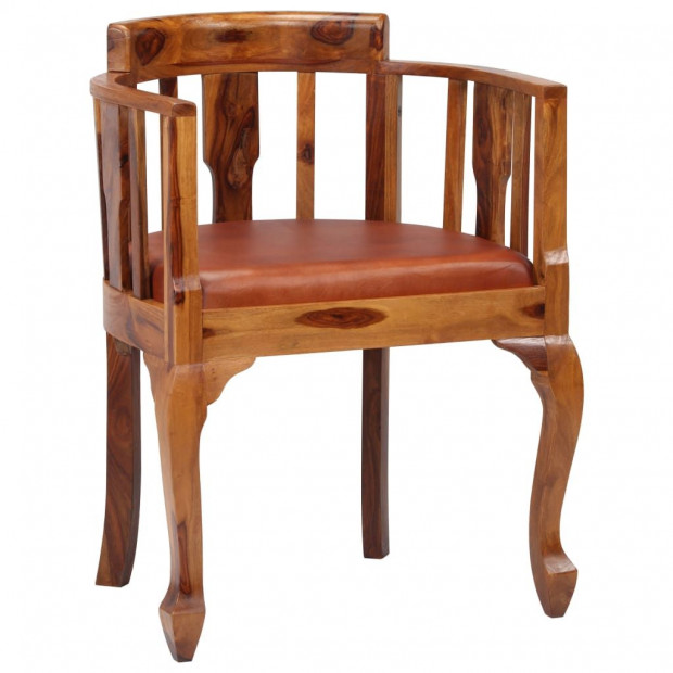 Dining Chairs 2 Pcs Real Leather And Solid Sheesham Wood Image 5