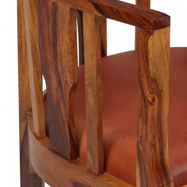 Dining Chairs 2 Pcs Real Leather And Solid Sheesham Wood Image 8