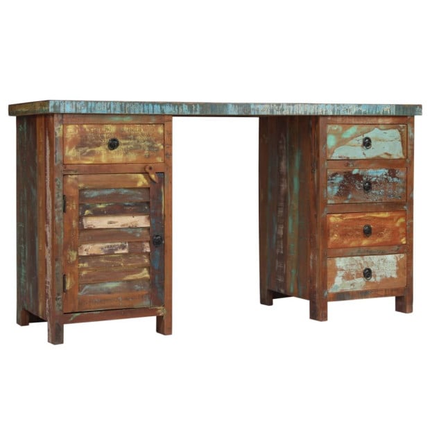 Pedestal Desk Solid Reclaimed Wood 140x50x77 Cm Image 4