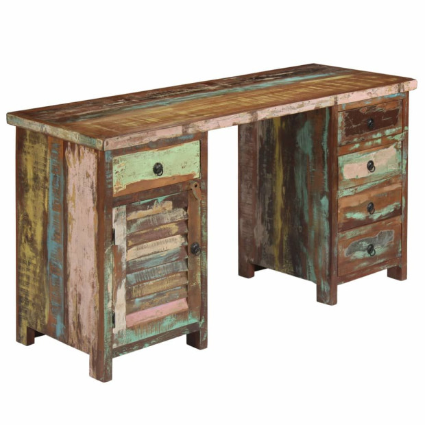 Pedestal Desk Solid Reclaimed Wood 140x50x77 Cm Image 9