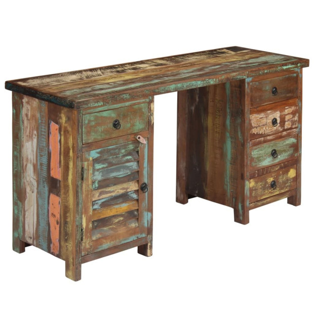 Pedestal Desk Solid Reclaimed Wood 140x50x77 Cm Image 10