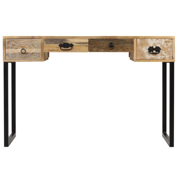 Desk Solid Mango Wood And Real Leather 117x50x76 Cm Image 2