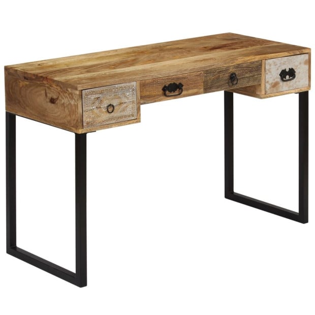 Desk Solid Mango Wood And Real Leather 117x50x76 Cm Image 11