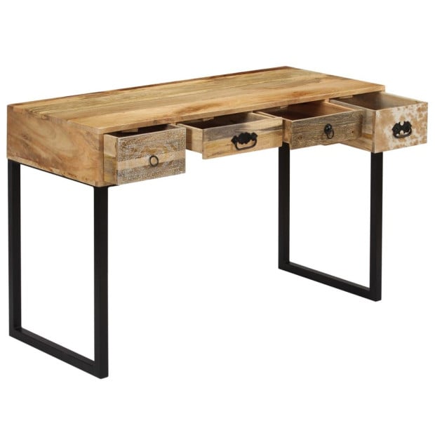Desk Solid Mango Wood And Real Leather 117x50x76 Cm Image 3