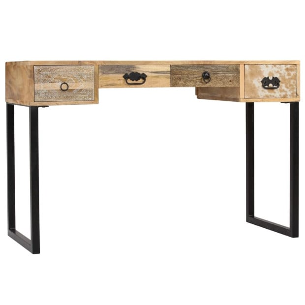 Desk Solid Mango Wood And Real Leather 117x50x76 Cm Image 4