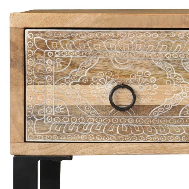 Desk Solid Mango Wood And Real Leather 117x50x76 Cm Image 6