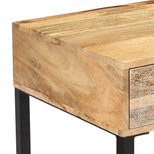Desk Solid Mango Wood And Real Leather 117x50x76 Cm Image 9