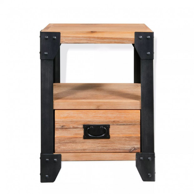 Nightstand Solid Acacia Wood Steel 40x30x54 Cm Image 2