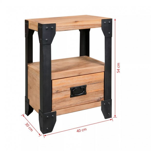 Nightstand Solid Acacia Wood Steel 40x30x54 Cm Image 6