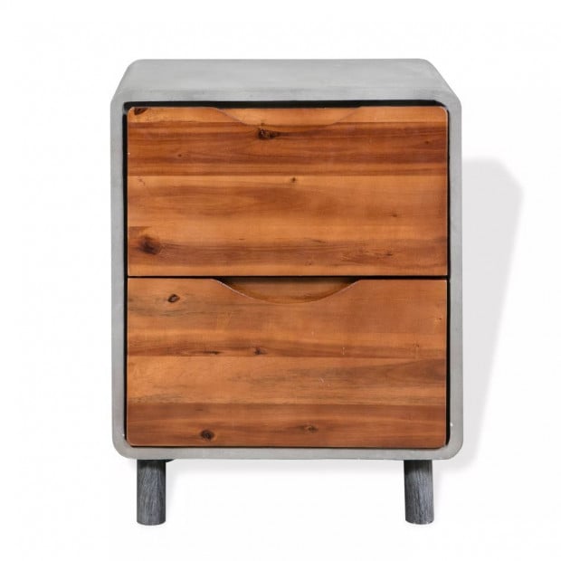 Nightstand Concrete Solid Acacia Wood 40x30x50 Cm Image 2