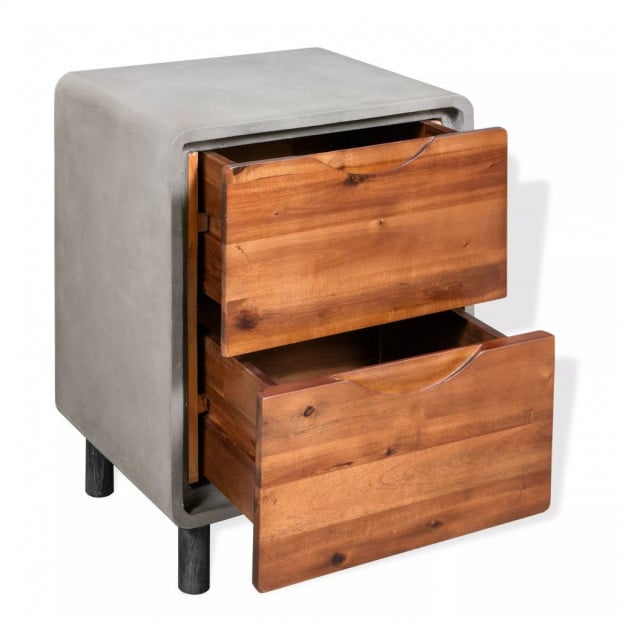 Nightstand Concrete Solid Acacia Wood 40x30x50 Cm Image 3