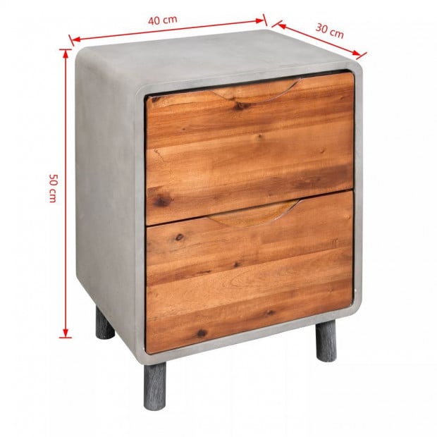 Nightstand Concrete Solid Acacia Wood 40x30x50 Cm Image 6