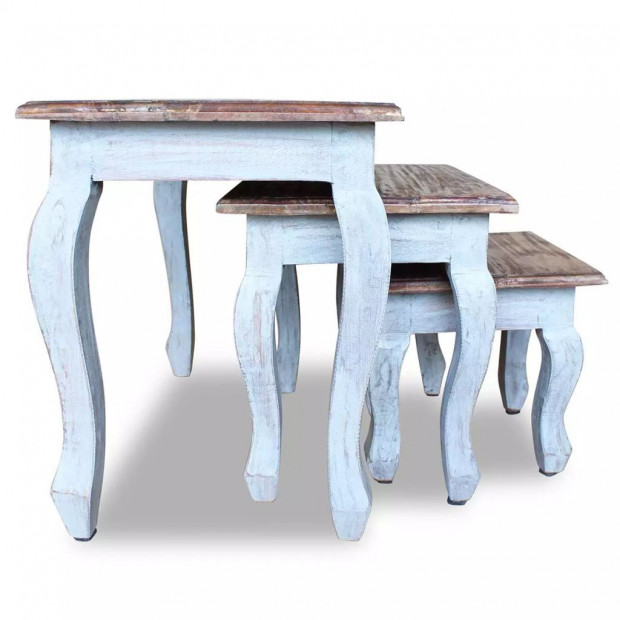 Nesting Table Set 3 Pieces Solid Reclaimed Wood Image 2