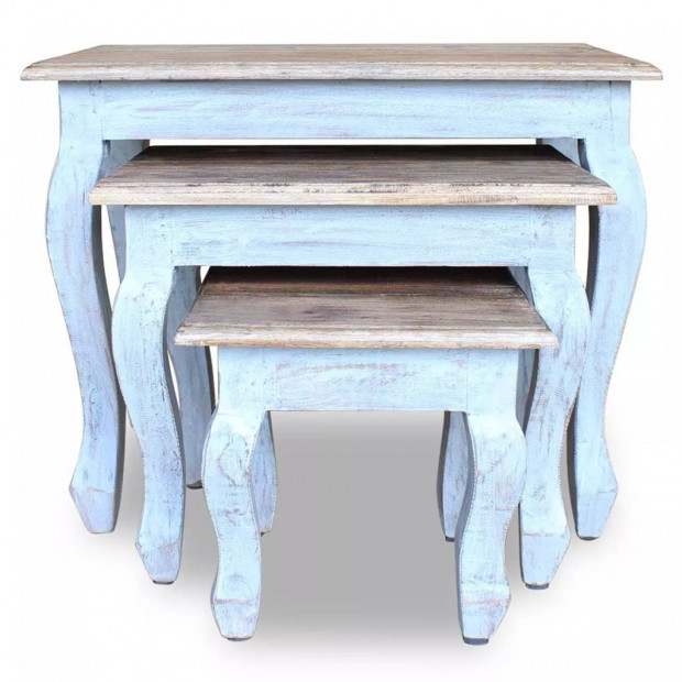 Nesting Table Set 3 Pieces Solid Reclaimed Wood Image 3