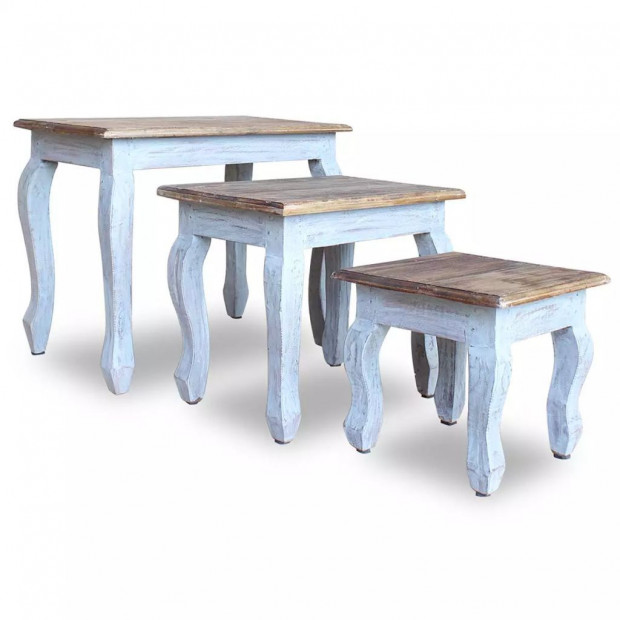 Nesting Table Set 3 Pieces Solid Reclaimed Wood Image 4