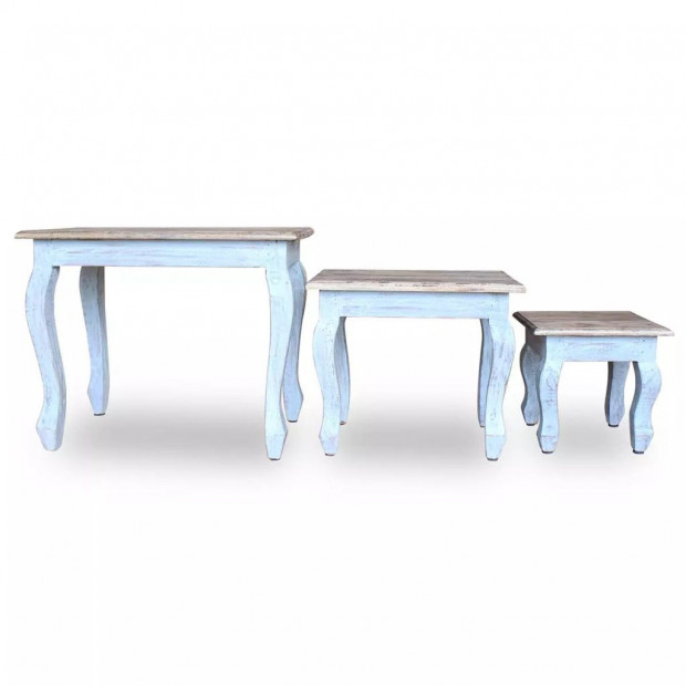 Nesting Table Set 3 Pieces Solid Reclaimed Wood Image 5