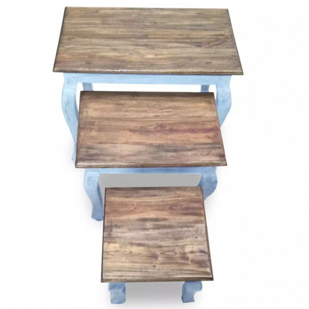Nesting Table Set 3 Pieces Solid Reclaimed Wood Image 6