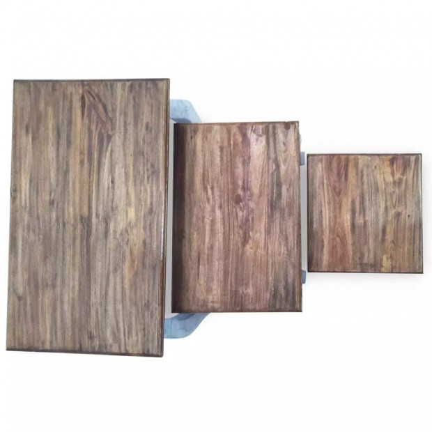 Nesting Table Set 3 Pieces Solid Reclaimed Wood Image 7