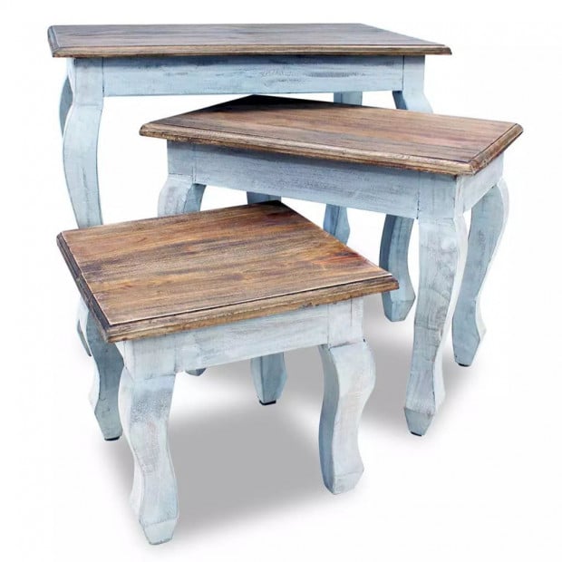 Nesting Table Set 3 Pieces Solid Reclaimed Wood Image 8