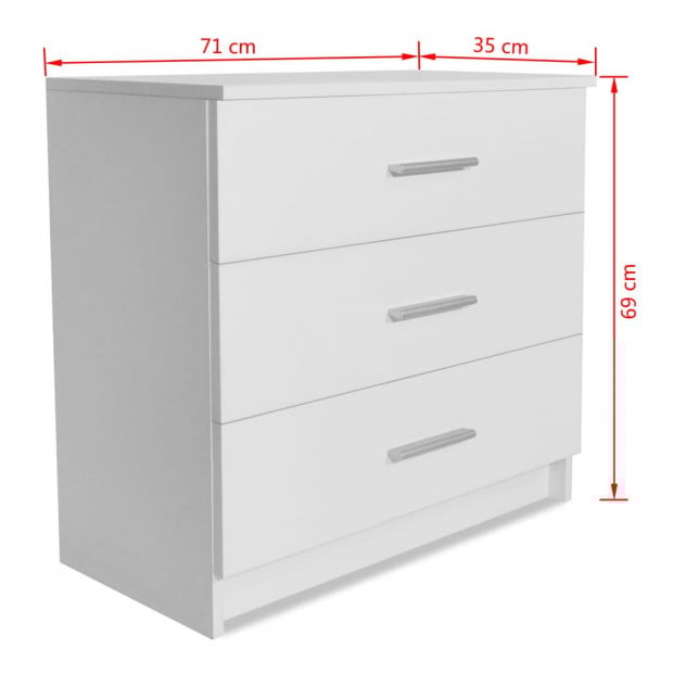 Chest Of Drawers Chipboard 71x35x69 Cm White Image 6